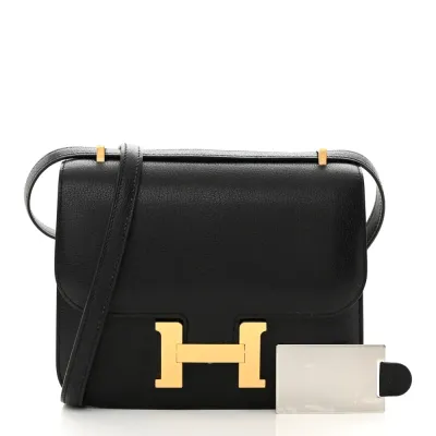 Hermès Constance 18 Black Chèvre Mysore Leather Rose Gold Hardware