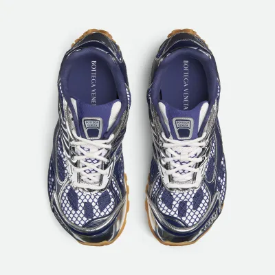 Bottega Veneta Orbit Sneakers In Silver/Dark Blue Technical Fabric And Mesh Lace-Up Sneaker