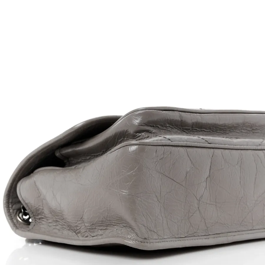 Saint Laurent Medium Niki Chain Satchel Fog Crinkled Monogram Calfskin Matelasse Leather Ruthenium Hardware