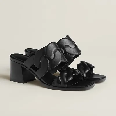 HERMES Gaby Slippers High-heeled slippers Black High Heels Sandal