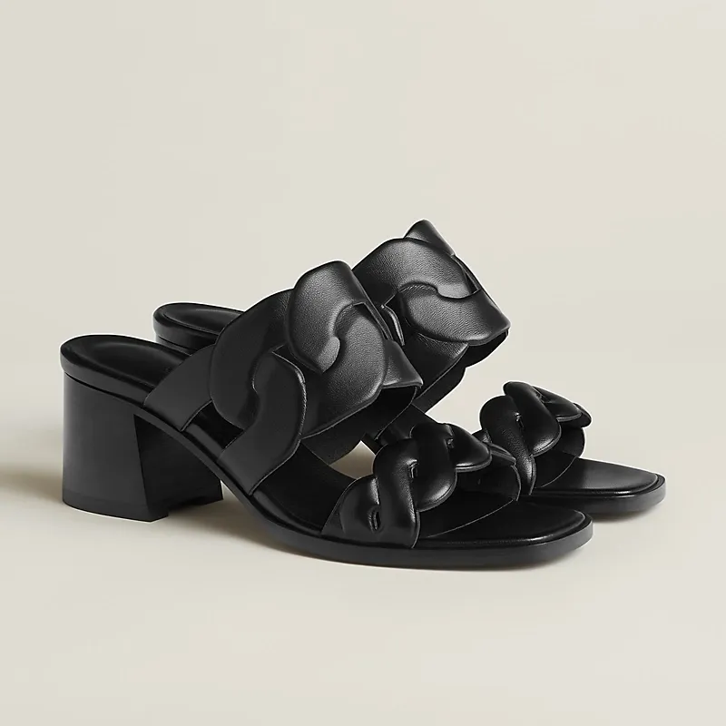HERMES Gaby Slippers High-heeled slippers Black High Heels Sandal