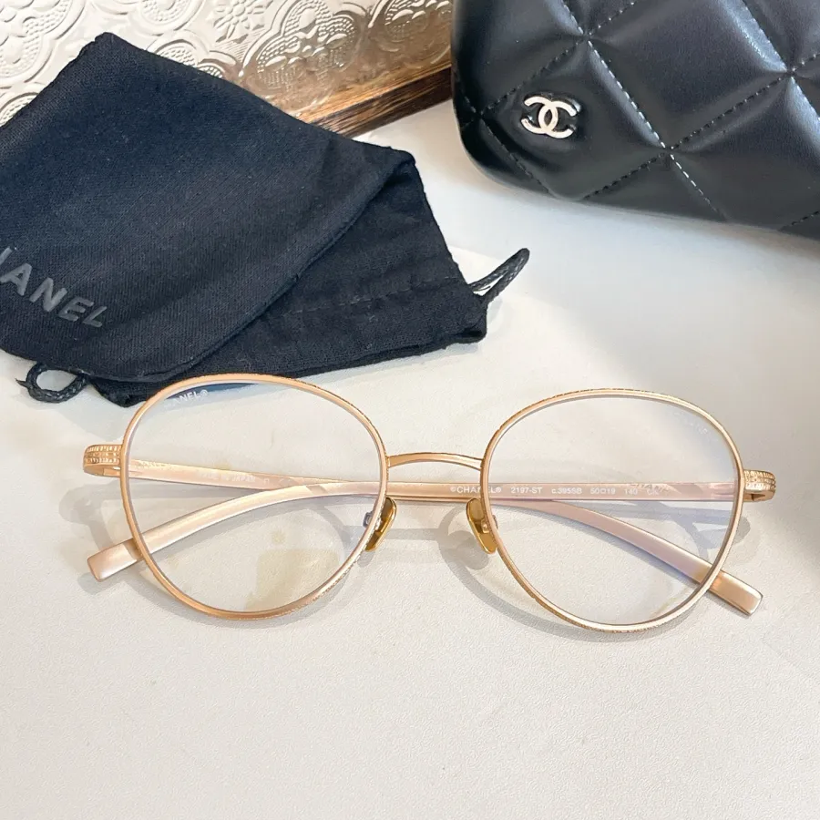 CHANEL round frame glasses light gold color SIZE50口19-140