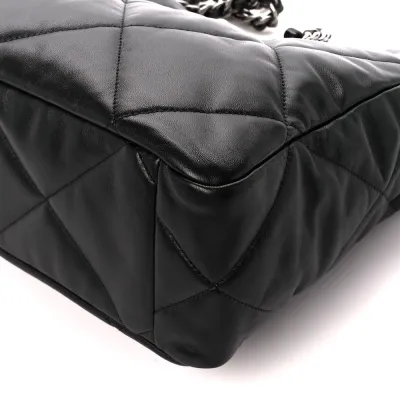 Chanel East-West Shopping Bag Medium Black Chanel 19 Quilted Lambskin Leather Mixed Metal Hardware