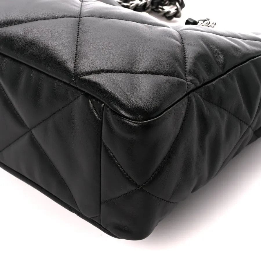 Chanel East-West Shopping Bag Medium Black Chanel 19 Quilted Lambskin Leather Mixed Metal Hardware