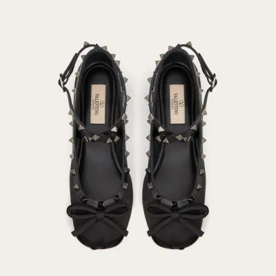 VALENTINO Rivet satin black ballet flats shoes