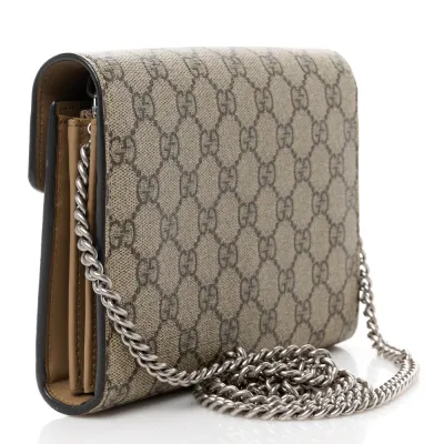 Gucci Mini Dionysus Chain Wallet Beige/Taupe GG Supreme Monogram Canvas Aged Silver Hardware