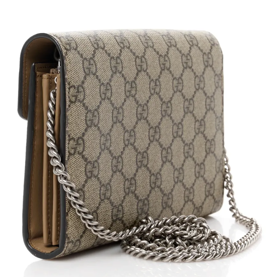 Gucci Mini Dionysus Chain Wallet Beige/Taupe GG Supreme Monogram Canvas Aged Silver Hardware