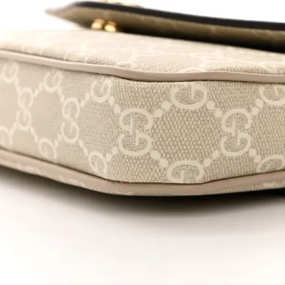 Gucci Mini Web Ophidia Envelope Shoulder Bag Beige / Mystic White / Oatmeal GG Supreme Monogram Canvas & Textured Dollar Calfskin Leather Gold Hardware
