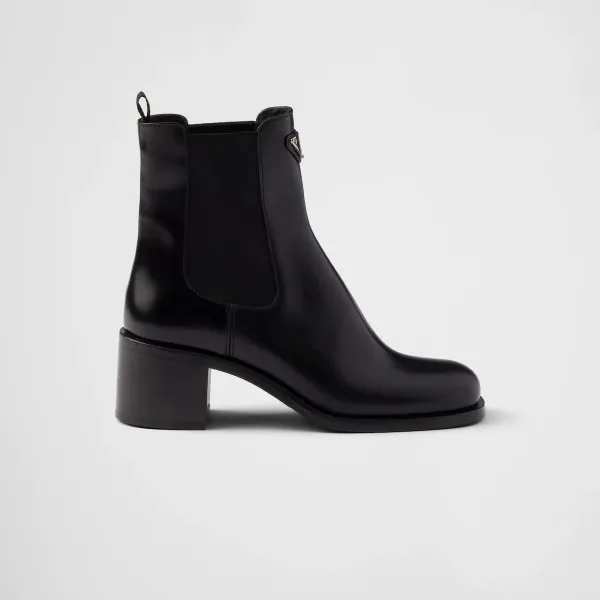 PRADA Black shiny leather ankle boots