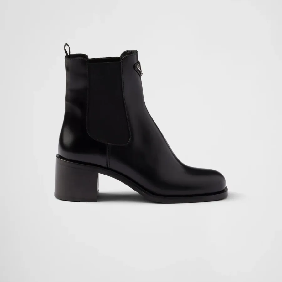PRADA Black shiny leather ankle boots