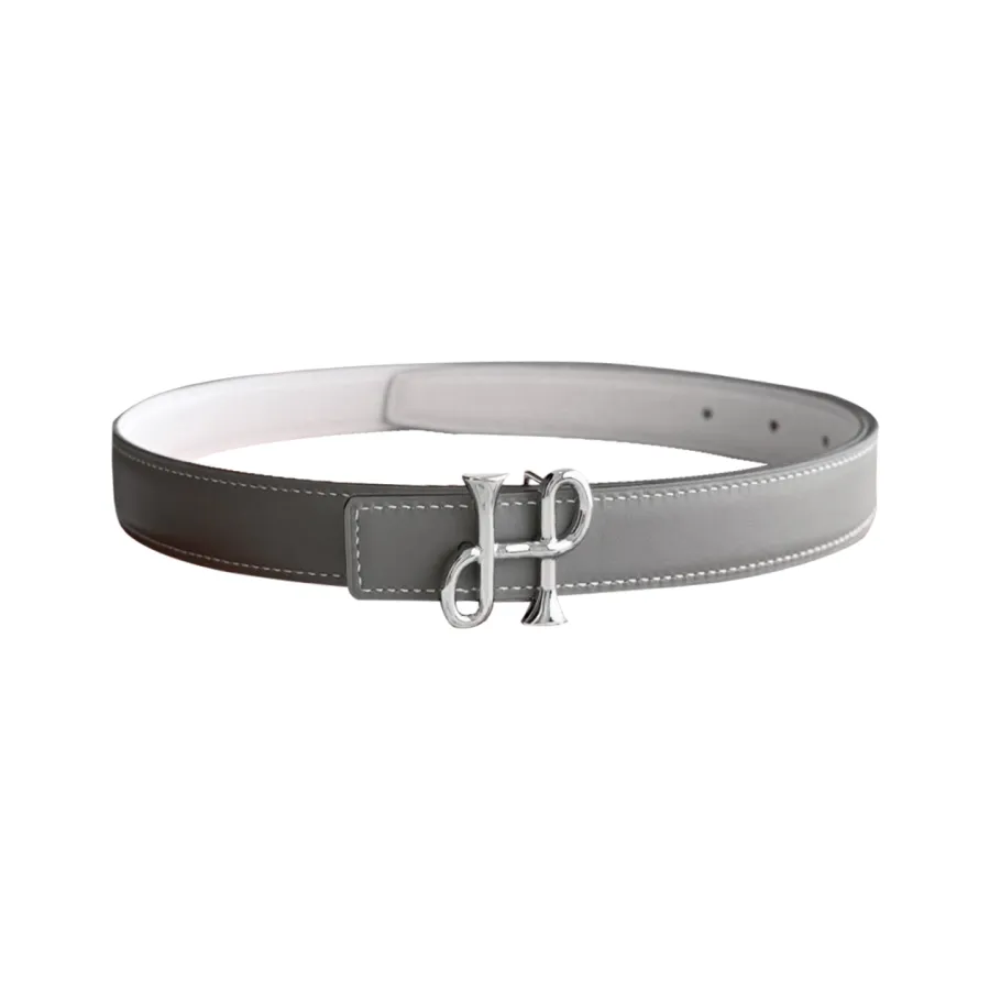 Hermès Women' s Cor Baroque Buckle Reversible Belt In Black/Grey Epsom Calfskin With Gold/Silver Hardware 24mm