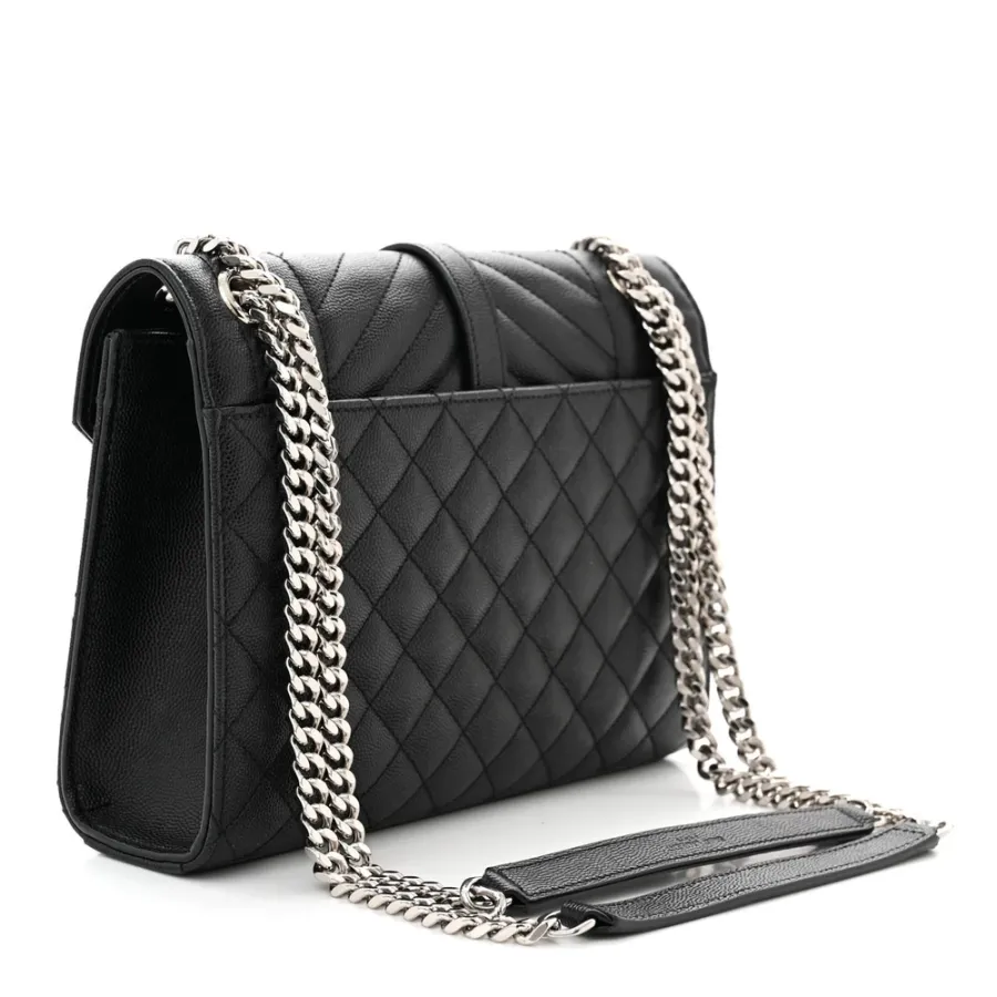 Saint Laurent Medium Satchel Black Triquilt Monogram Grain De Poudre Textured Mixed Matelasse Leather Silver Hardware