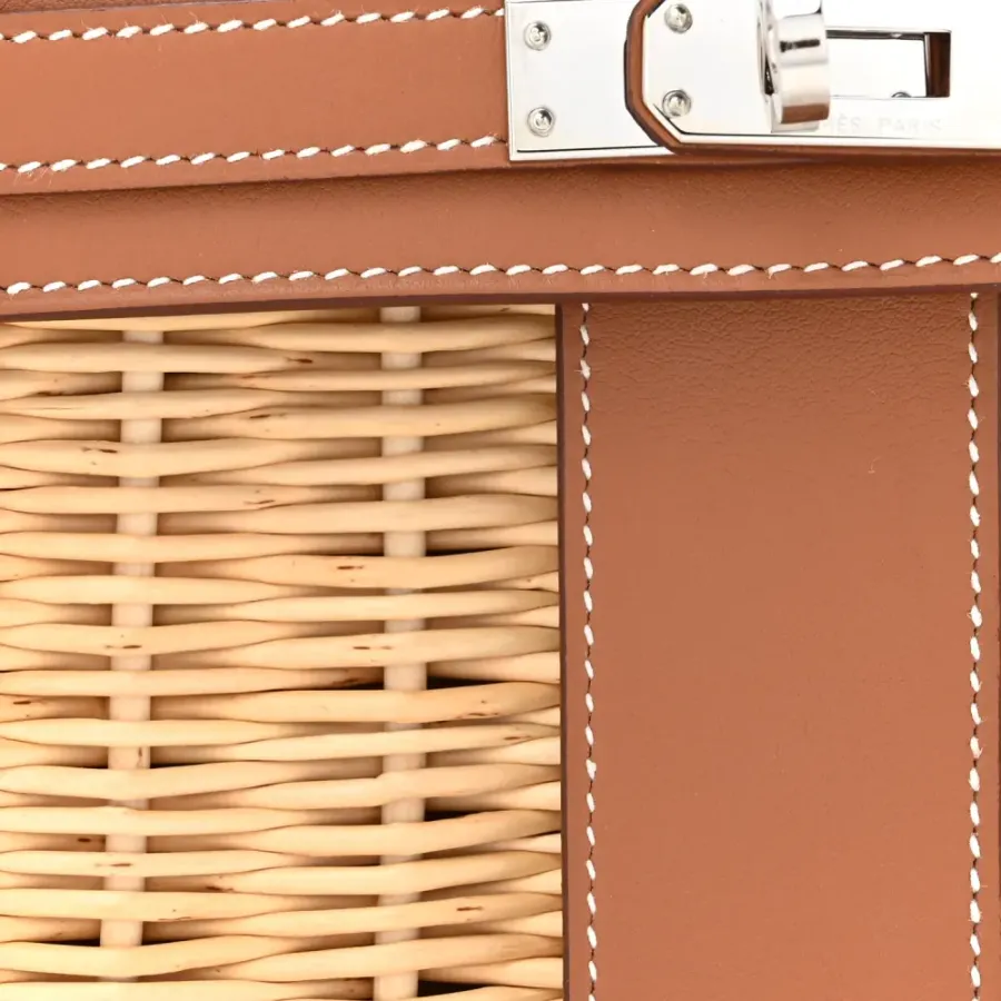 Hermès Picnic Mini Kelly 20 Naturel/Brown Wicker & Swift Leather Palladium Silver Hardware