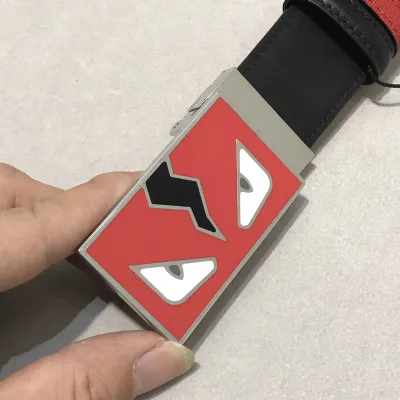 Fendi Men's FF Monster Eyes Reversible Belt In Red/Blue/Black Calfskin With Silver Hardware 35mm