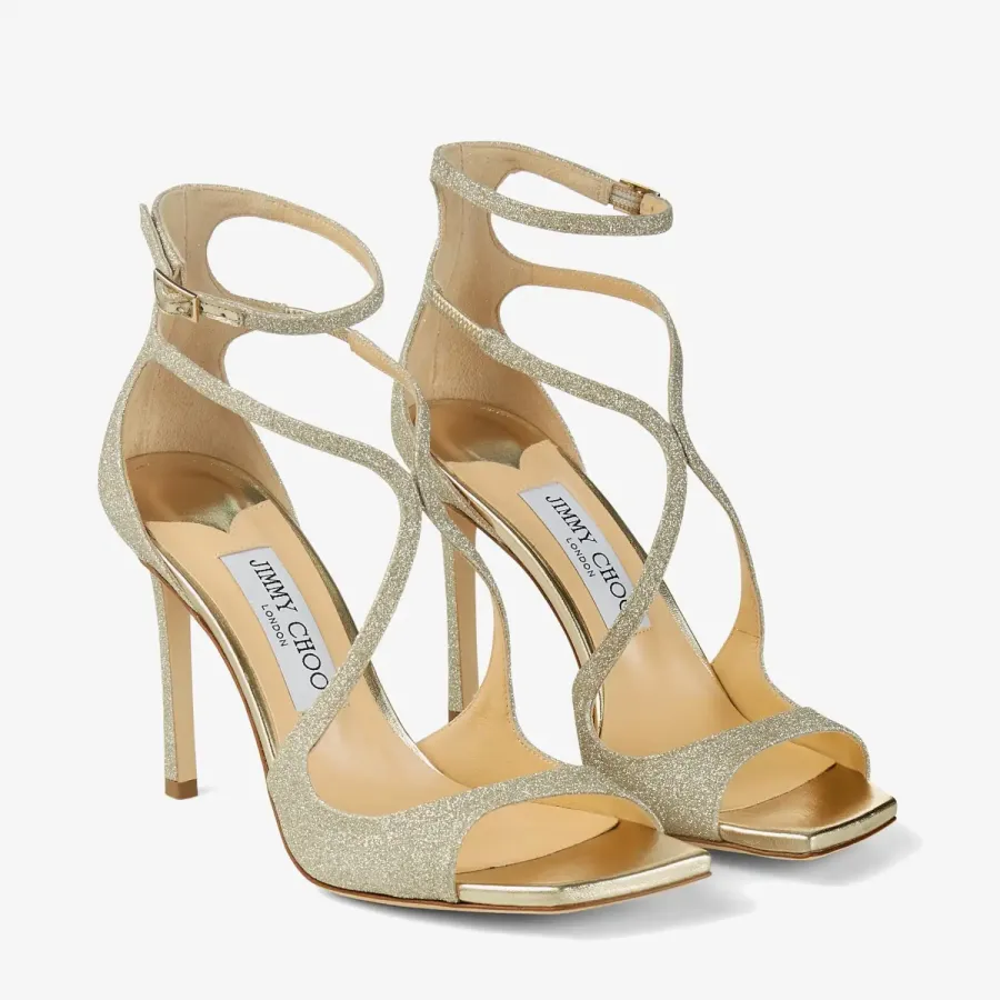JIMMY CHOO Gold particle Flash powder glitter high heel sandals