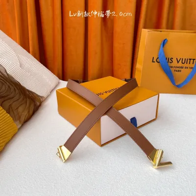 Louis Vuitton Women's GO-14 Adjustable Belt In Black/Brown/White Calfskin And Monogram Canvas With Gold/Silver Hardware 20mm