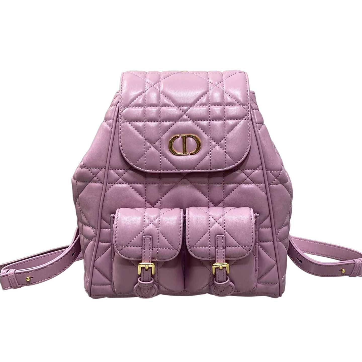 Dior Mochila Dior Caro Média em Roxo/Azul/Bordô/Bege/Branco/Preto Macrocannage de Pele de Cordeiro com Acabamento Dourado