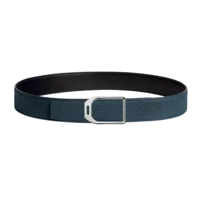 Hermès Men' s Jockey Buckle Reversible Belt In Brown/Black/Etoupe/Coffee/Blue Grained And Smooth Calfskin With Silver Hardware 38mm