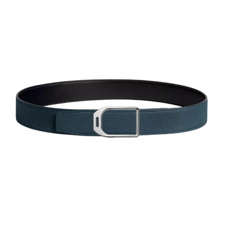 Hermès Men' s Jockey Buckle Reversible Belt In Brown/Black/Etoupe/Coffee/Blue Grained And Smooth Calfskin With Silver Hardware 38mm