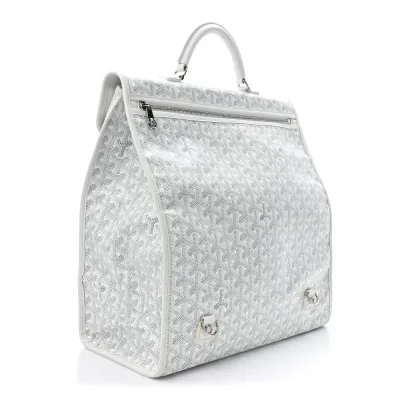 Goyard Saint Leger Soft Briefcase Backpack MM White Goyardine Canvas Silver Hardware
