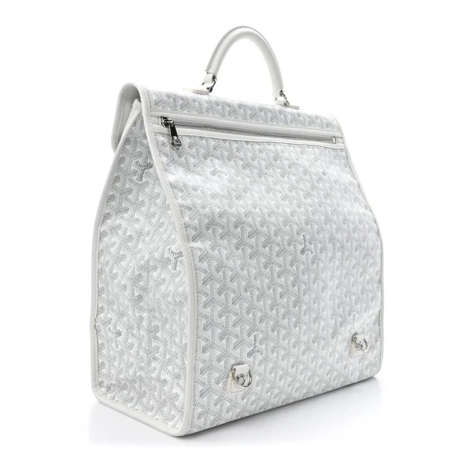 Goyard Saint Leger Soft Briefcase Backpack MM White Goyardine Canvas Silver Hardware