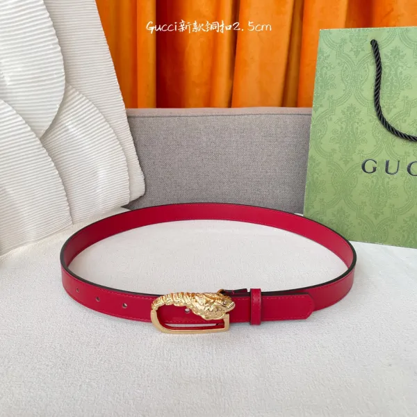 Gucci Women's G Buckle Belt In Pink/Red/Black Calfskin With Gold Hardware 25mm - Image 4