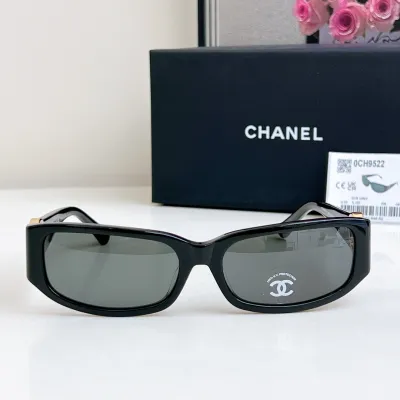 CHANEL square frame glasses black gold color size 56-18-137