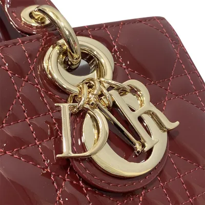 Dior Small Lady D-Joy Bag In Cherry Red Patent Calfskin/White Lambskin/Black Ultramatte Cannage Calfskin With Gold/Black Hardware