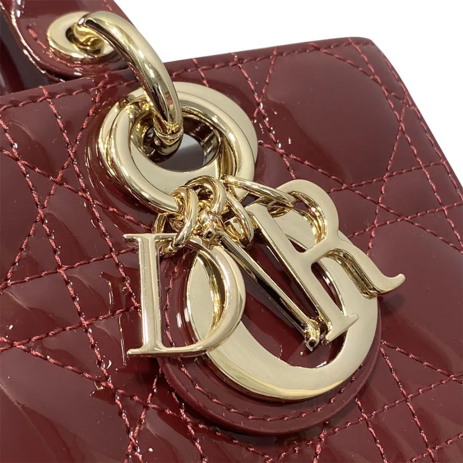 Dior Small Lady D-Joy Bag In Cherry Red Patent Calfskin/White Lambskin/Black Ultramatte Cannage Calfskin With Gold/Black Hardware