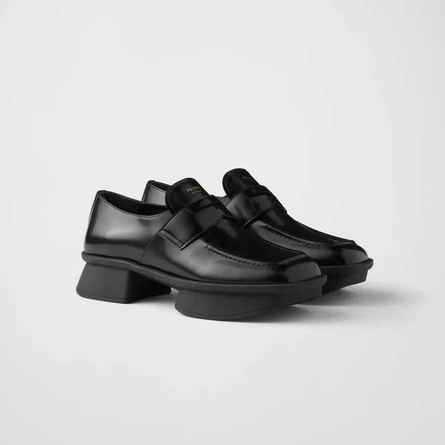 PRADA Equal black shiny leather loafers