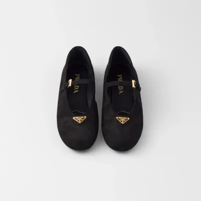 PRADA Surface of wool Flat Shoes black Ballet Shoes