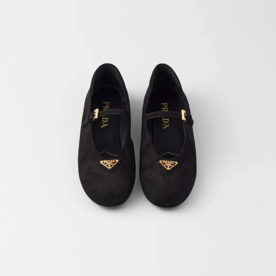 PRADA Surface of wool Flat Shoes black Ballet Shoes
