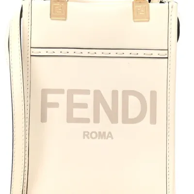 Fendi Mini Logo Embossed Sunshine Shopper Tote White Ice King Vitello Leather & Plexiglass Gold Hardware
