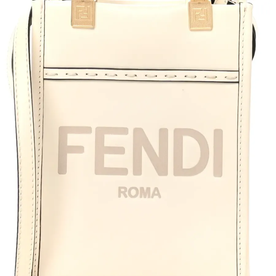 Fendi Mini Logo Embossed Sunshine Shopper Tote White Ice King Vitello Leather & Plexiglass Gold Hardware