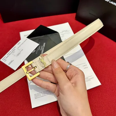 Saint Laurent Cassandre Belt In Black/White/Beige/Pink/Brown Smooth Calfskin With Gold Hardware 20mm