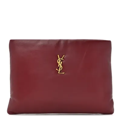 Saint Laurent Small Calypso Pouch Rouge Merlot Lambskin Leather Gold Hardware