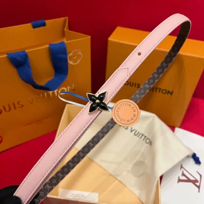 Louis Vuitton Women's Mini Flowergram Reversible Belt In Pink Calfskin And Monogram Canvas With Gold/Silver/Pink/Black Hardware 15mm
