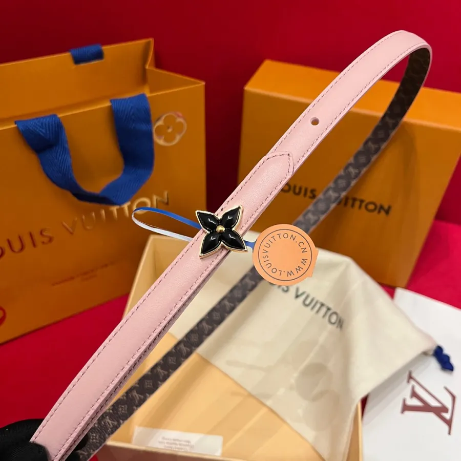 Louis Vuitton Women's Mini Flowergram Reversible Belt In Pink Calfskin And Monogram Canvas With Gold/Silver/Pink/Black Hardware 15mm