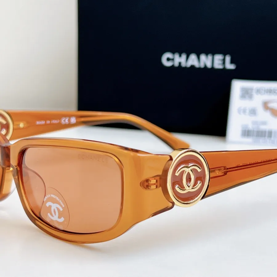 CHANEL square frame glasses orange color size 56-18-137