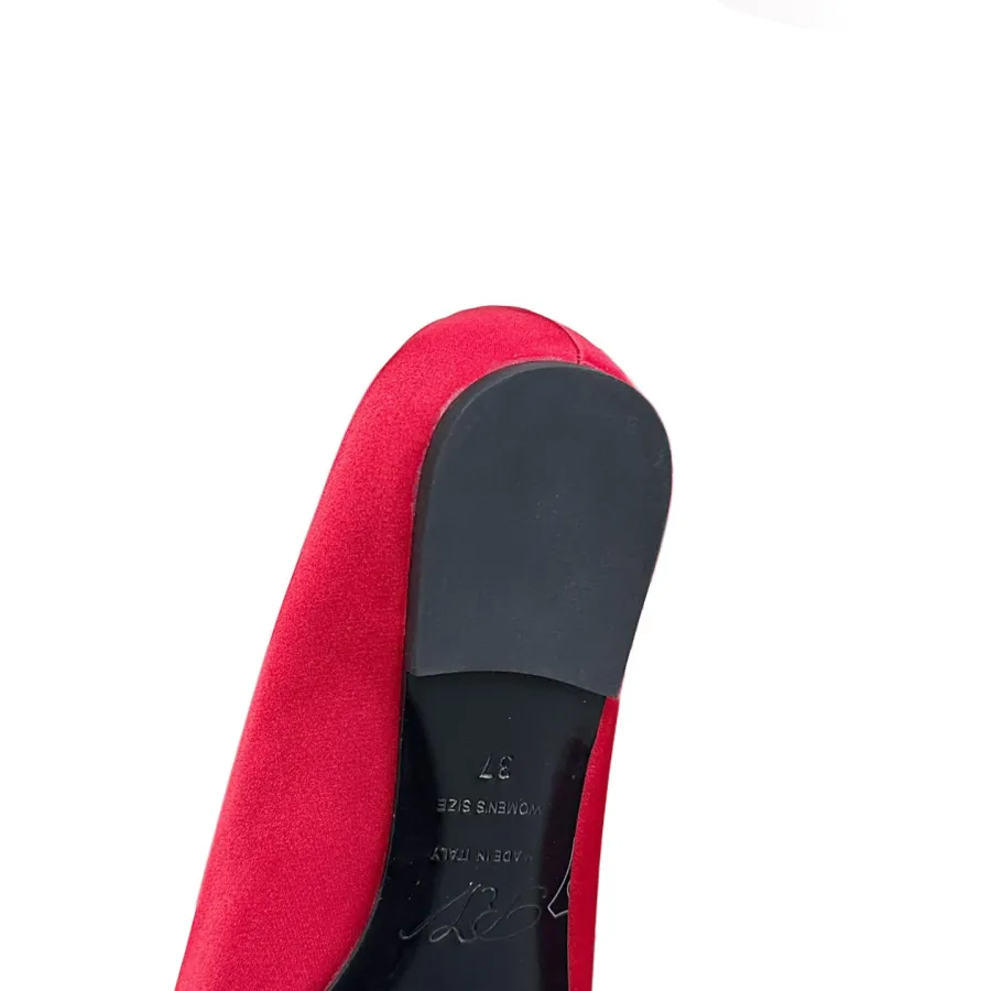 Roger Vivier Efflorescence Ballerinas In Red/Silver Satin With Crystal Flowers Buckle (Heel Height 1cm)