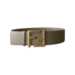 Fendi Women's FF Buckle Belt In Black/Khaki/Orange Calfskin With Gold/Black Hardware 60mm