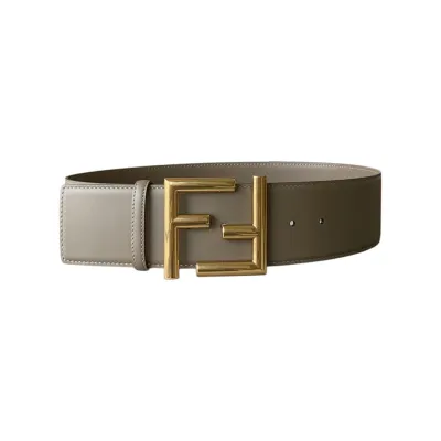 Fendi Women's FF Buckle Belt In Black/Khaki/Orange Calfskin With Gold/Black Hardware 60mm