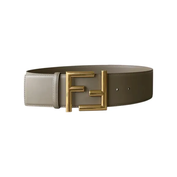 Fendi Women's FF Buckle Belt In Black/Khaki/Orange Calfskin With Gold/Black Hardware 60mm