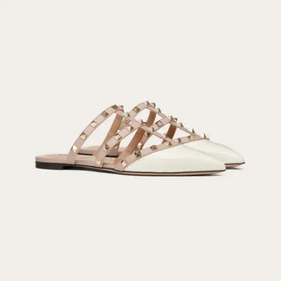 VALENTINO White patent leather studded Muller shoes