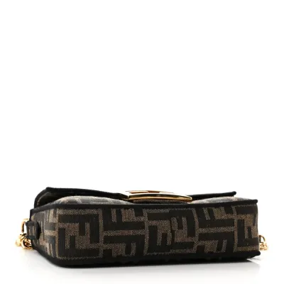 Fendi Mini FF 1974 Baguette Tobacco/Moro/Black Jacquard Fabric Gold Hardware