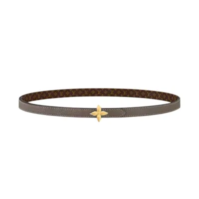 Louis Vuitton Women's Mini Flowergram Reversible Belt In Grey Calfskin And Monogram Canvas With Gold/Silver/Pink/Black Hardware 15mm