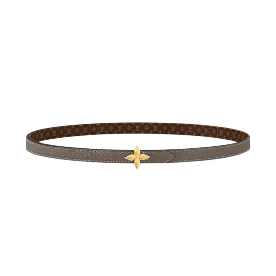 Louis Vuitton Women's Mini Flowergram Reversible Belt In Grey Calfskin And Monogram Canvas With Gold/Silver/Pink/Black Hardware 15mm