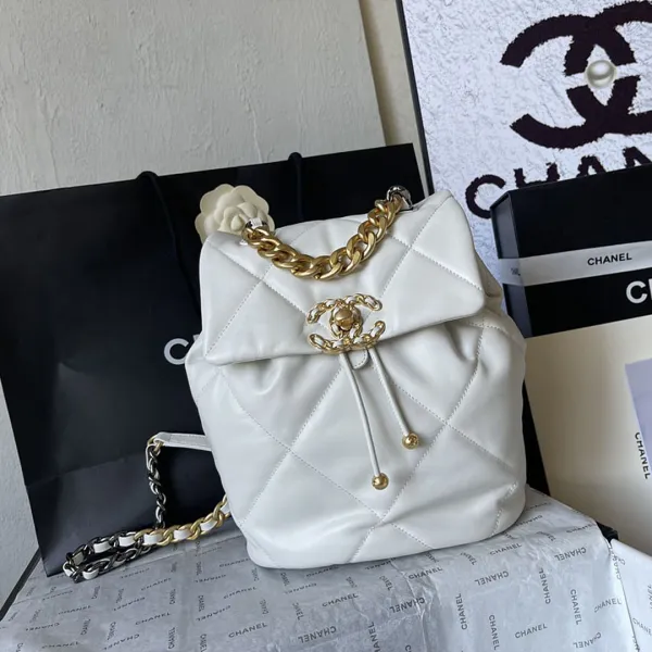 Chanel 19bags Backpacks White / Grey / Black Gold / Black Silver / Burnt Sugar Colouring Quilted Lambskin Leather Backpacks - Image 3