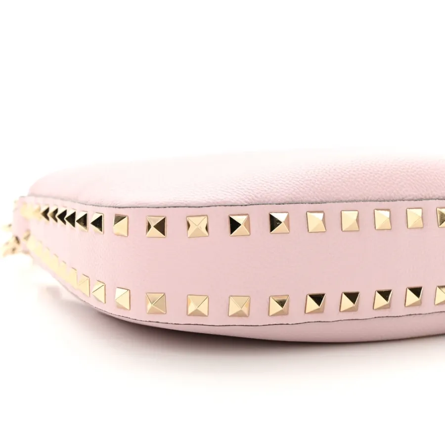 Valentino Garavani Small Rockstud Hobo Bag Water Lilac Grained Calfskin Leather Gold Hardware