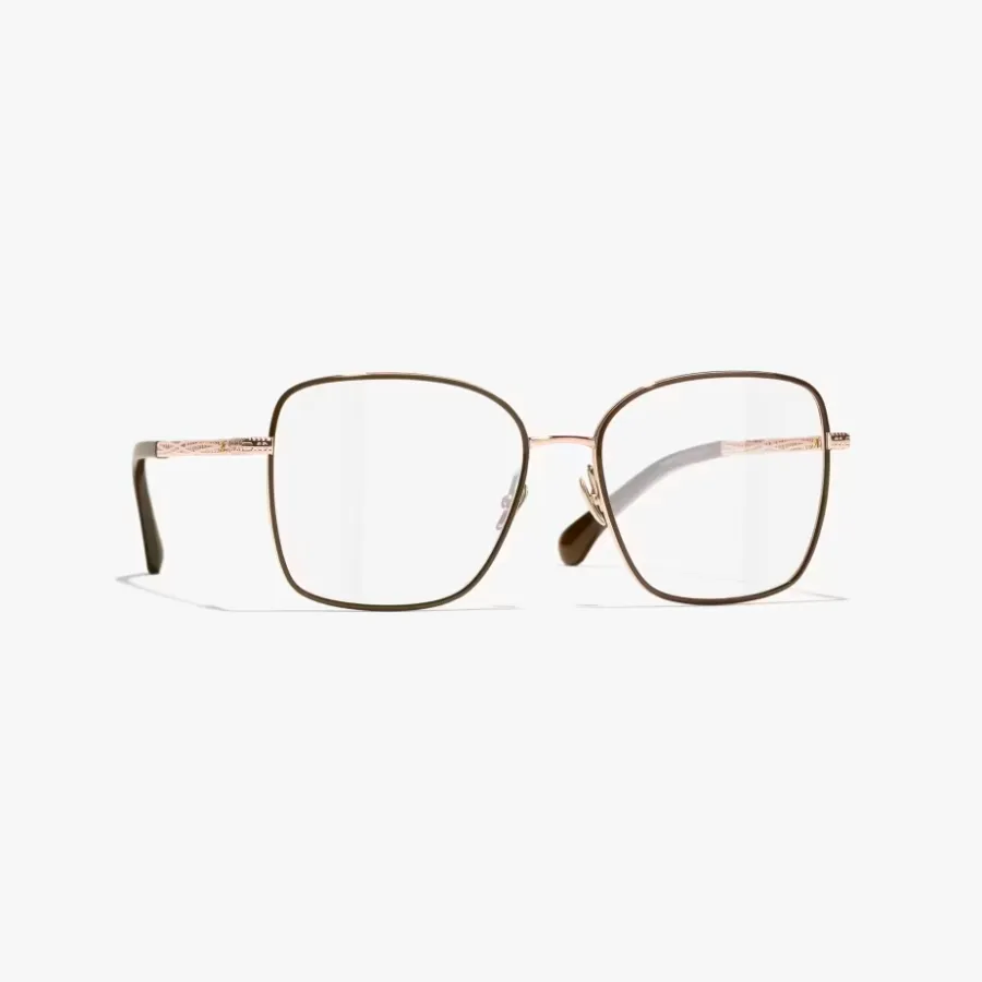 CHANEL square frame glasses black rose gold color size 57口16-145